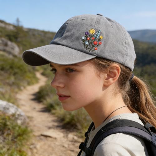 KYDEVO Floral Embroidered Baseball Cap for Women - Soft Breathable Adjustable (Wildflower B)