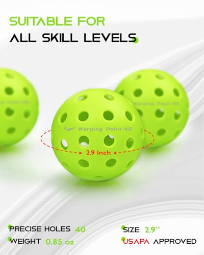 Outdoor Pickleball Balls - 4 Pack, Durable Practice Balls - Green