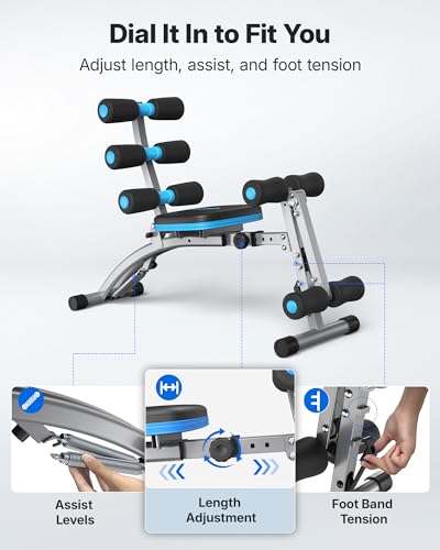Adjustable Ab Machine - Ergonomic Core Trainer Bench - Black Blue