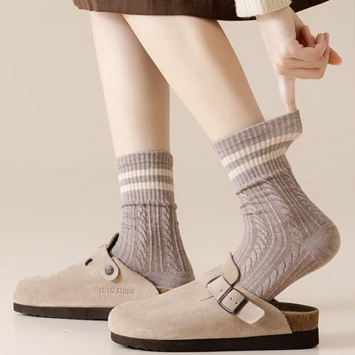 Wool Blend Socks for Women - Soft Breathable Crew Socks, Stripe-3 White