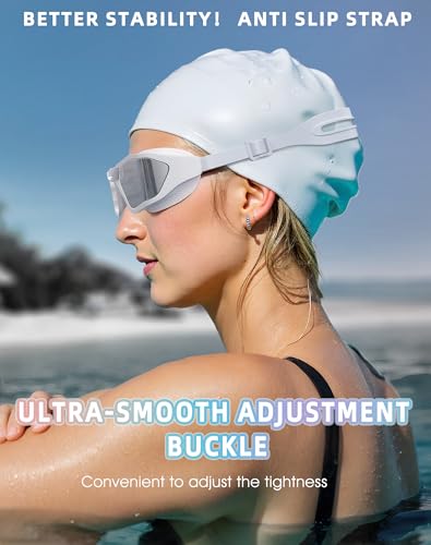 Adult Anti-Fog Swim Goggles - White Frame with Silver Electroplated Lens