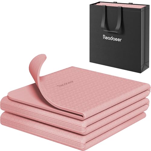 Foldable Yoga Mat for Travel - 6mm Thick, Non-Slip TPE - Pink