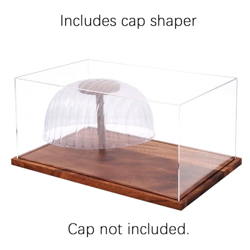 Acrylic Baseball Cap Display Case with Wooden Base - UV Protection