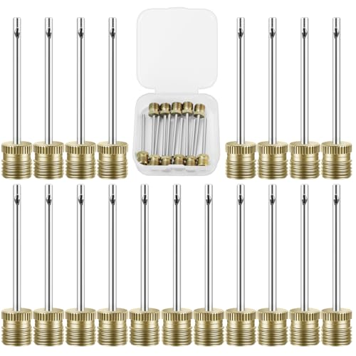 20 Pack Brass Ball Pump Needles with Storage Case - Heavy Duty Inflators