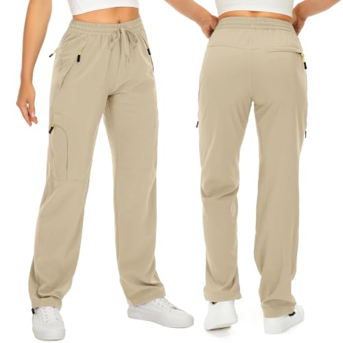 Toomett Women's Hiking Cargo Pants UPF 50 Quick Dry Medium Light Khaki