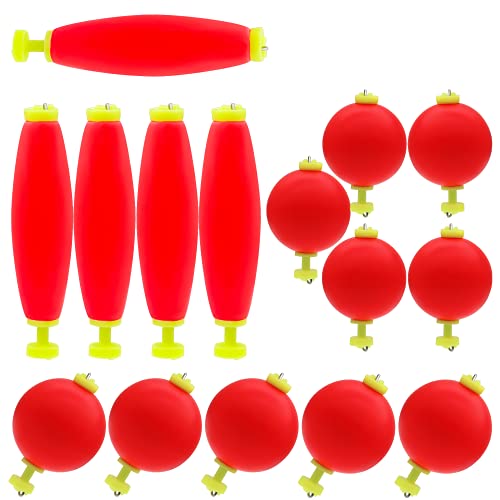15 Pcs Fishing Bobbers Slip Floats Set - Small & Large Unweighted