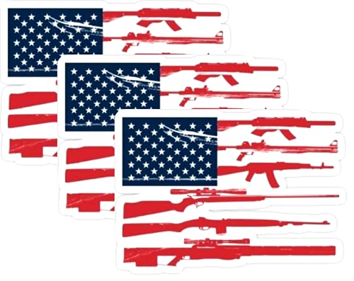 3-Pack American Flag Rifle Stickers - 4 Inch Vinyl Decals