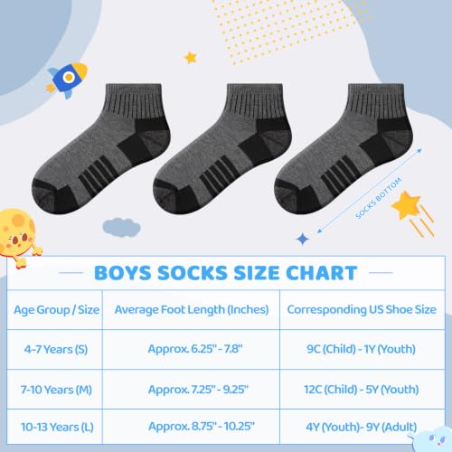 LITERRA 4-7 Years Grey Ankle Socks - 20 Pairs Kids Breathable Athletic Socks for School, Bulk Pack