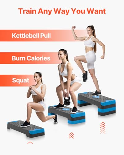 Aerobic Exercise Step Platform - 28-Inch Adjustable Fitness Step - Blue