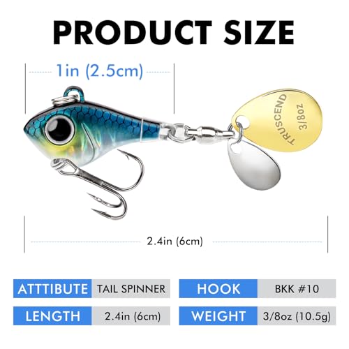 TRUSCEND 3/8oz (10.5g) Spinner Bait for Freshwater & Saltwater Fishing