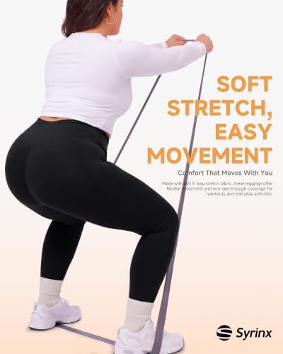 Syrinx 4X-Large Black Plus Size High Waist Leggings with Pockets for Women - 26 Inch Tummy Control Workout Yoga Pants