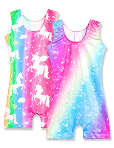 Gymnastics Leotards for Girls - 2 Pack Sparkly Sleeveless Biketards