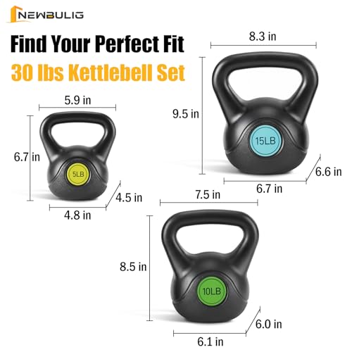 Kettlebell Set with 3 Adjustable Weights for Strength Training - Durable & Anti-Roll Base
