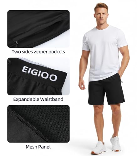Men's Breathable Quick Dry Athletic Shorts - 7" Inseam, Medium, A-Black