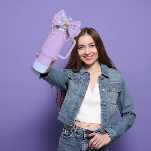 Bling Bow Straw Topper & Silicone Boot Set for Tumblers - Purple