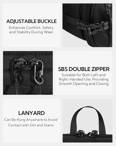 WATERFLY Black RFID Anti-Theft Fanny Pack Waist Bag 3L Travel Organizer