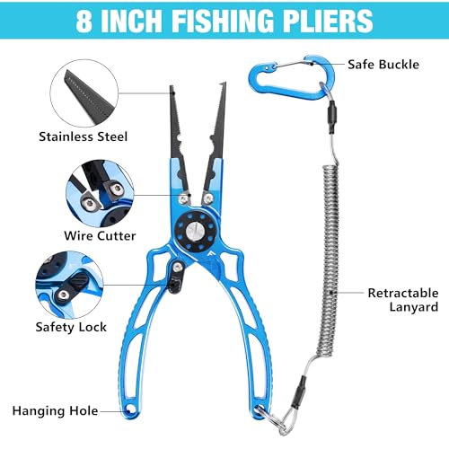 FLISSA 8-inch Aluminum Saltwater Fishing Pliers with Titanium Jaw & Line Cutters