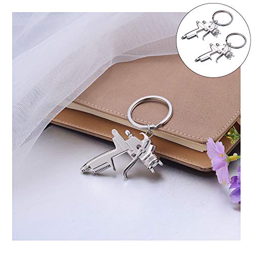 2 Pack Silver Metal Spray Gun Keychains for Shooting Games & Accessories