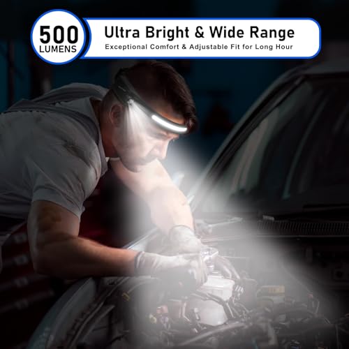 HyperDolphin Headlamp Rechargeable USB-C 230° Wide Beam — Black, 68g, Water-Resistant