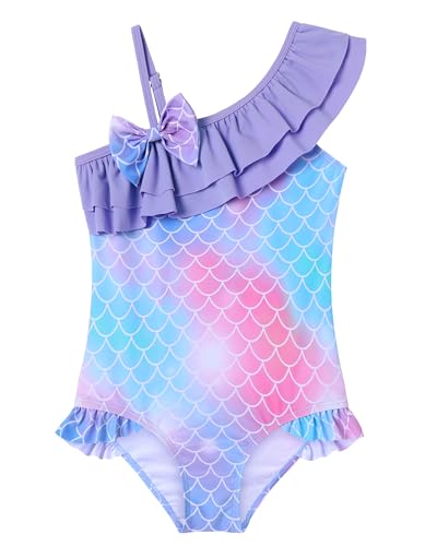 Cute Bow Ruffle One-Piece Swimsuit for Girls - Deep Purple, 5-6 Years
