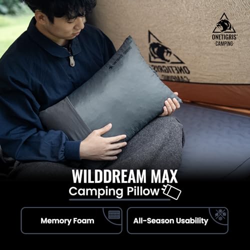 ONETIGRIS Wilddream Camping Pillow Large Cool Gray Small Memory Foam Travel Pillow