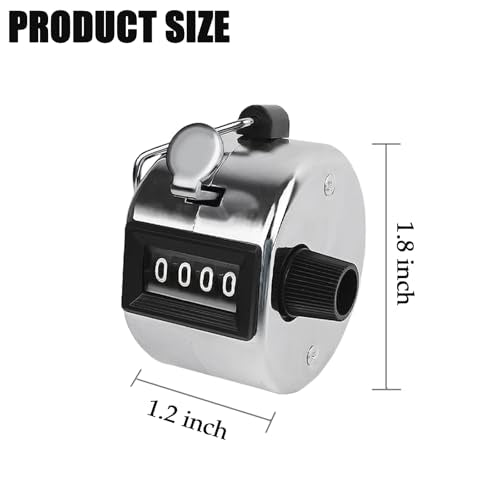 4-Digit Metal Hand Tally Counter - Mechanical Clicker with Lanyards (Silver)