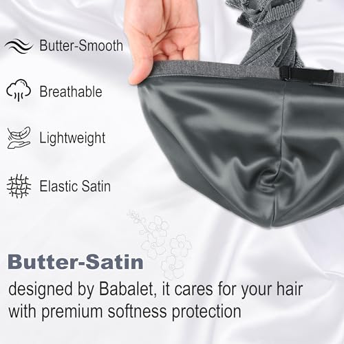 Babalet Satin Lined Halo Turban Durag - Black/Grey 2pc, Pre-Tied