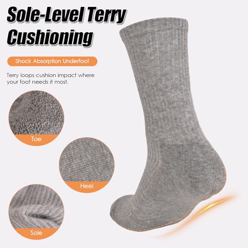 RienQuUne Men's Grey Cushioned Crew Socks 9-14 | Comfort Cotton Odor Control