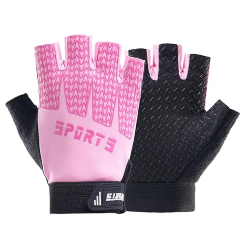 Fingerless Bike Gloves for Girls - Medium Pink, Non-Slip Design