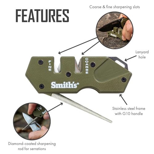 Smith’s PP1-Mini Tactical Pocket Pal Knife Sharpener – 2-Stage, Diamond Rod, G10 Handle