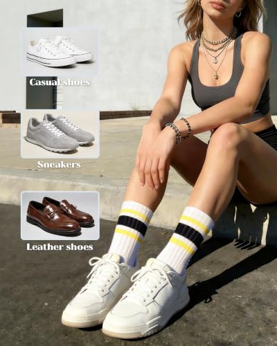 iCamter 5 Pairs Striped Crew Socks for Women