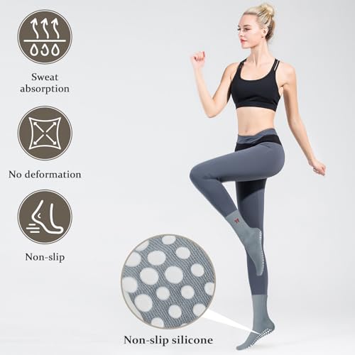 Women's Non-Slip Pilates Grip Socks with Ruffle Bow - Gray/Red