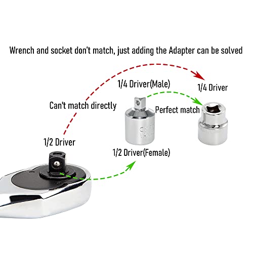 Socket Adapter 1/2" Drive (F) to 1/4"(M), CR-V, Female to Male