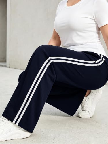 Plus Size Navy Blue Straight Leg Sweatpants for Women with Pockets - 3X-Large