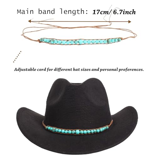 Hat Band for Cowboy Cowgirl Turquoise Beaded Replaceable Belt for Panama Fedora - Little turquoise