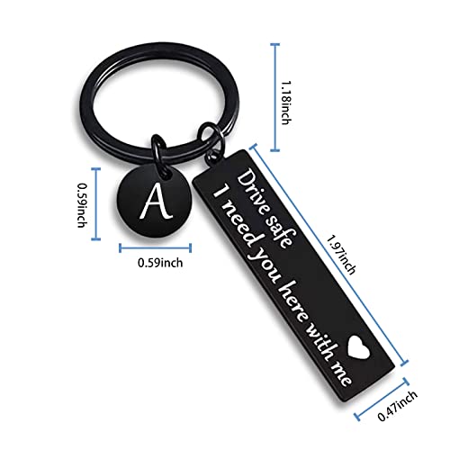 Drive Safe Keychain for Boyfriend - Black Letter A