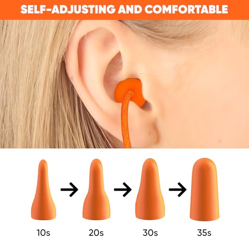 Foam Corded Ear Plugs 100 Pair - 32dB Noise Cancelling Shooting Hearing Protection Ear Plugs for Noise Reduction Construction Work Safety Mowing Industrial - Disposable Ear Plugs with Cord Bulk