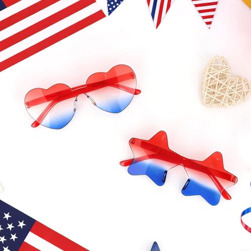 Rimless Star Shaped Sunglasses - 2 Pair Set - Red White and Blue