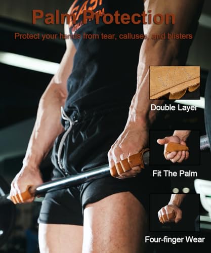 Leather Weight Lifting Gloves - Palm Protection for Men & Women - Black