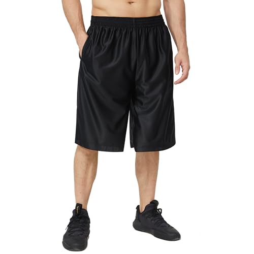 Urbciety Men's 12-Inch Big & Tall Basketball Shorts X-Large Black with Pockets & Drawstring