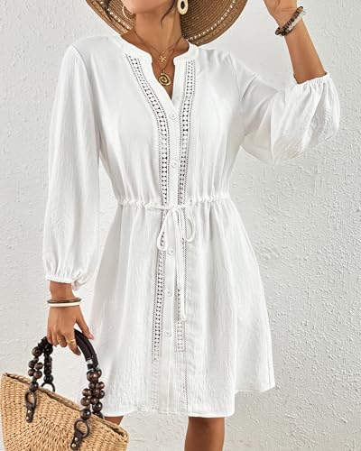 Bsubseach Women's Large White V-Neck Swimsuit Coverup Beach Dress