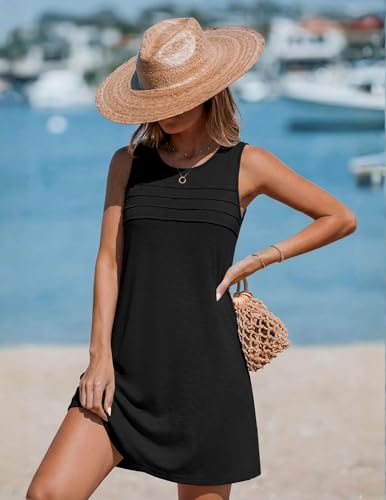 Womens Swimsuit Cover Up Dress with Pockets - Black, Large
