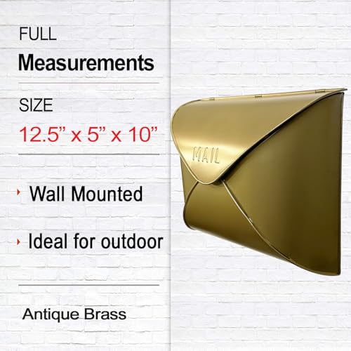 NACH Wall Mount Mailboxes for Outside, 12.5 x 5 x 10 inch Antique Brass Wall Mailboxes for Outside, Waterproof Mailboxes for Outside - Envelope Mailbox