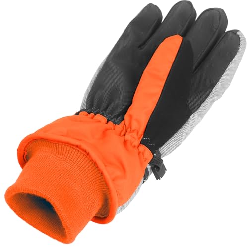Kids Winter Snow Gloves - Windproof & Water-Resistant - Large Neon Orange