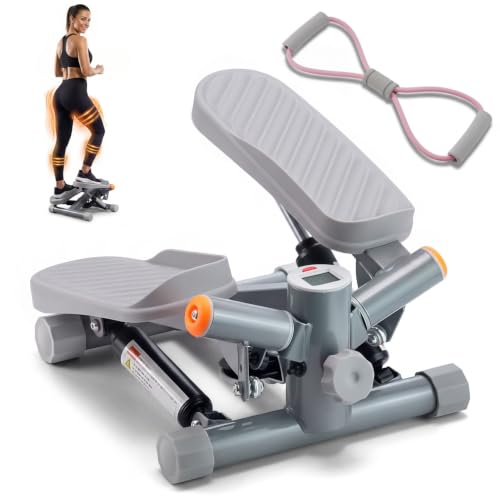 Mini Stepper with Resistance Bands - Gray Portable Exercise Equipment