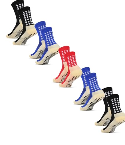 Grip Soccer Socks for Kids - 5 Pcs in Black, Blue & Red