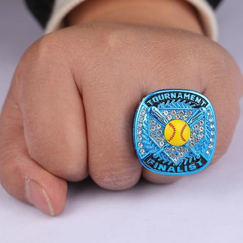 Softball Championship Ring - Light Blue & Yellow - Size 9 - 12 PCS Pack