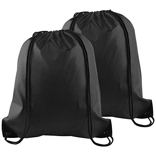 2 Pack Drawstring Backpack Bags - Black Cinch Sack for Gym & Travel