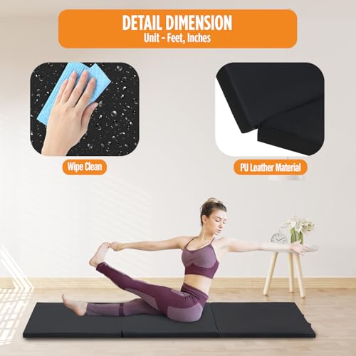 Thick Portable Gymnastics Mat - 6 ft x 2 ft - Black