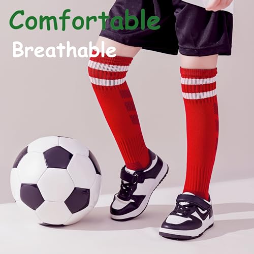 Kids Soccer Socks 5-7 Years Pack - Toddler Athletic Knee-High Football Socks (Black/Blue/White/Green)